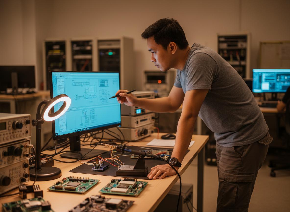 Cre8 IOT hardware development lab with circuit boards and engineering equipment